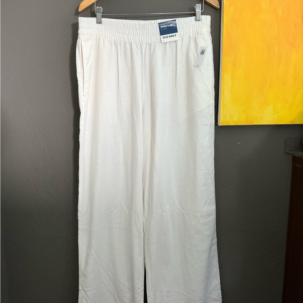 Old Navy High-Rise White Wide Leg Linen Pants
